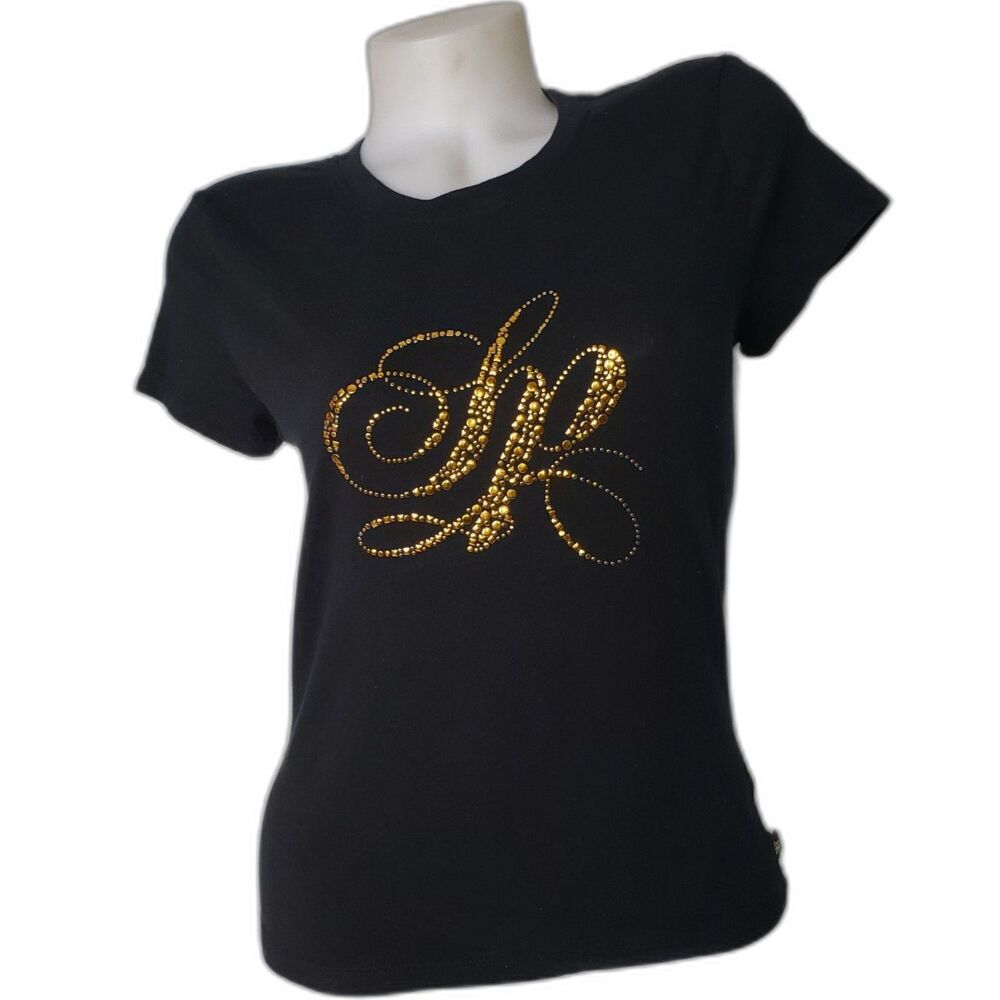 Vintage 90's SOUTH POLE Black and Gold Studded T Shirt Juniors Size XL